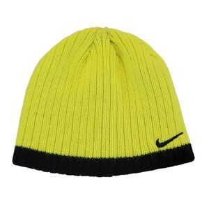 Nike Youth Beanie Neon Yellow Black Ribbed Knit Swoosh Hat 2422-369 315
